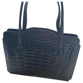 Autre Marque-Vintage Krokodillederhandtasche in sehr gutem Zustand-Schwarz