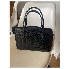 Autre Marque-Vintage crocodile handbag in excellent condition-Black