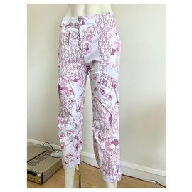Dior-Pantaloni Christian Dior con monogramma fiori di ciliegio.-Rosa,Bianco