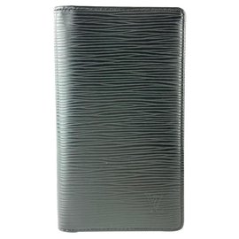 Louis Vuitton-Black Epi Leather Long Bifold Card Holder Wallet Brazza James-Other