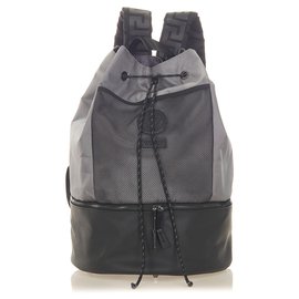 Versace Gray Medusa Nylon Drawstring Backpack Black Grey