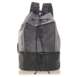 Mochila Versace Cinza Medusa Nylon com cordão Preto Cinza