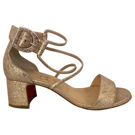 Christian Louboutin-Rose gold laminate sandals-Metallic
