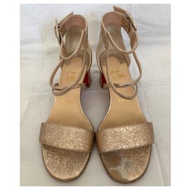 Christian Louboutin-Rose gold laminate sandals-Metallic