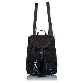 Yves Saint Laurent YSL Black Mini Festival Leather Backpack Black