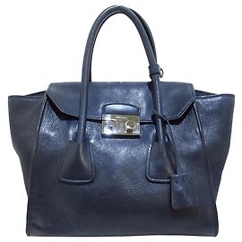 Bolsa de couro Prada Blue Sound Lock Azul Azul marinho