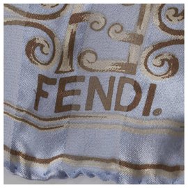 Fendi-Fendi Blue Printed Silk Scarf-Brown,Blue,Light blue