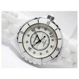 Chanel-Chanel J12 white ceramic 12P diamond Mens Genuine goods Mens-White