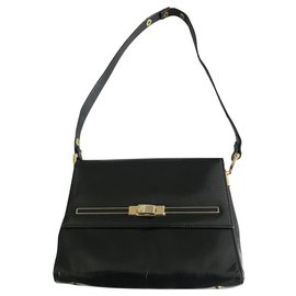 Vintage-1960s Sac en cuir noir-Noir