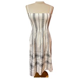 Agnès b. Vestido Agnès b Branco e Cinza com Peito Smocked Multicor