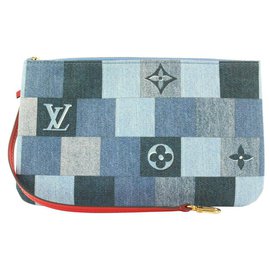 Louis Vuitton-Denim Patchwork Neverfull Pochette Wristlet Bag-Other
