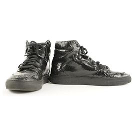 Balenciaga men's 42 Black Crackled Leather Sneaker Craquele High Trainer Other