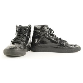 Balenciaga-men's 42 Black Crackled Leather Sneaker Craquele High Trainer-Other