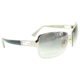 Fendi-Metallic Square Sunglasses with Blue frame-Silvery,Metallic
