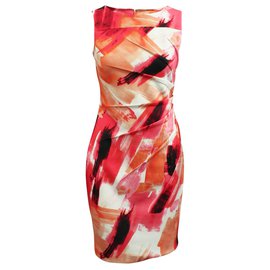 Calvin Klein Korallenrotes Kleid mit abstraktem Print Andere