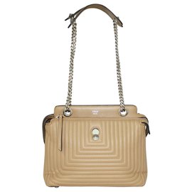 Fendi-Beige Quilted Dotcom Shoulder Bag-Brown