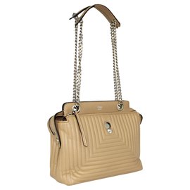 Fendi-Beige Quilted Dotcom Shoulder Bag-Brown
