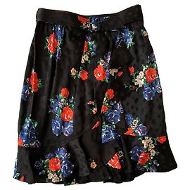 Saia Tory Burch de seda jacquard azul marinho com motivos florais Multicor