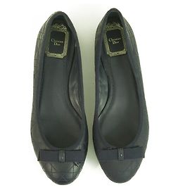 Sapatilhas de couro acolchoadas Christian Dior Blue Cannage My Dior Ballerinas 37 Azul
