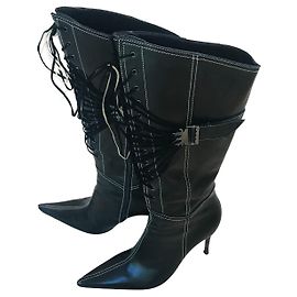 Casadei Black Leather High Heel Boots Black