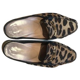 Escada Leopard Print Leather Mules Brown Leopard print