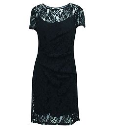 Dkny Kurzärmliges schwarzes Spitzenkleid Schwarz