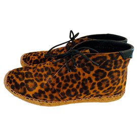 Saint Laurent-Leopard-print suede lace-up espadrilles-Brown,Black,Leopard print