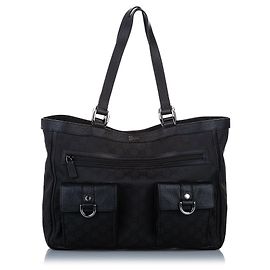 Gucci Black GG Canvas Abbey D Ring Tote Bag Black