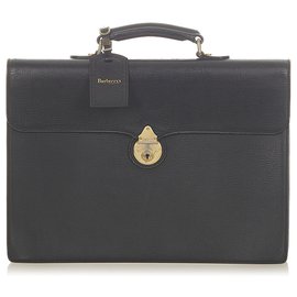Burberry Black Leather Briefcase Black