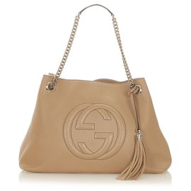 Gucci-Gucci Brown Soho Chain Leather Tote Bag-Brown,Beige