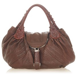 Fendi-Fendi Brown Spy Leather Handbag-Brown,Dark brown