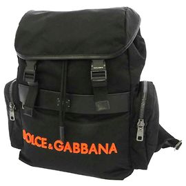 Dolce & Gabbana Dolce&Gabbana Nylon-Rucksack mit schwarzem Logo Schwarz Orange