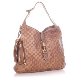 Gucci-Gucci Brown New Jackie Bamboo Shoulder Bag-Brown