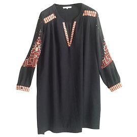 Nina Kaufmann Manches ballons, robe brodée. Taille L. Rouge Écru Bleu Marine