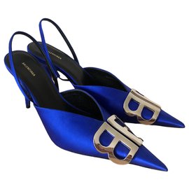 Balenciaga-Balenciaga lined B blue satin pumps-Blue
