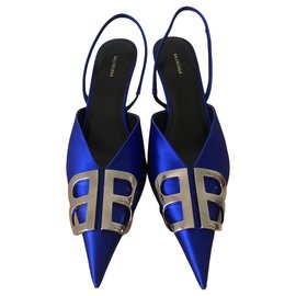 Balenciaga-Balenciaga lined B blue satin pumps-Blue