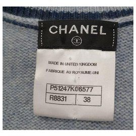 Chanel-Suéter De Rayas De Cachemira Azul De Chanel Sz 38-Multicolor