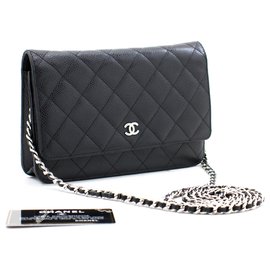 Chanel-CHANEL Caviar Wallet On Chain WOC Noir Sac à bandoulière Crossbody-Noir