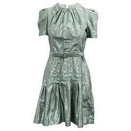Anna Sui Metallic Linen Blend Dress Silvery Metallic