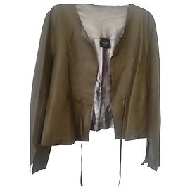 Autre Marque Khaki Leather Jacket Size 42 Khaki