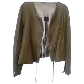 Autre Marque Khakifarbene Lederjacke Größe 42 Khaki