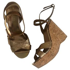 Sandales à talons compensés Jimmy Choo Cuir Pailleté Beige Doré Beige Doré