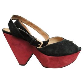 Sandro Sandalen Wildleder schwarz dunkelrot 38 Schwarz Bordeaux