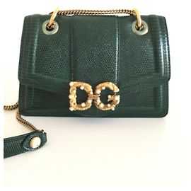 D&G Shoulder Bag Emerald Green Lizard Leather Dark green