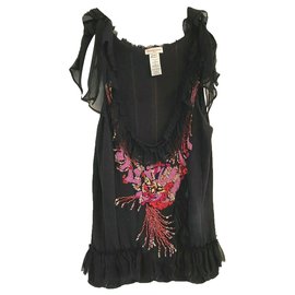 Christian Lacroix-Lacroix black silk top with sequins-Black,Multiple colors