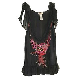 Christian Lacroix Top Lacroix en soie noire à sequins Noir Multicolore