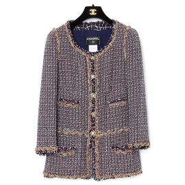 Chanel-Chaqueta de tweed con adornos de Rare Chanel Chains.-Blanco,Roja,Verde,Azul marino,Gold hardware