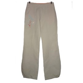 Kenzo-RARO PANTALONE ESTIVO KENZO JUNGLE CON RICAMI-Beige