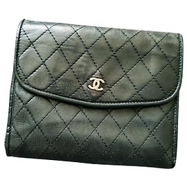 Chanel Geldbörse gesteppte Geldbörse Multi Flap Vintage schwarz Schwarz