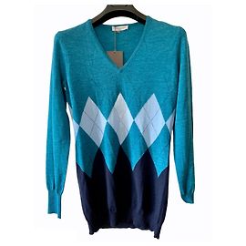 Ballantynes V Ausschnitt Merinowolle Pullover schwarz blau Schwarz Blau